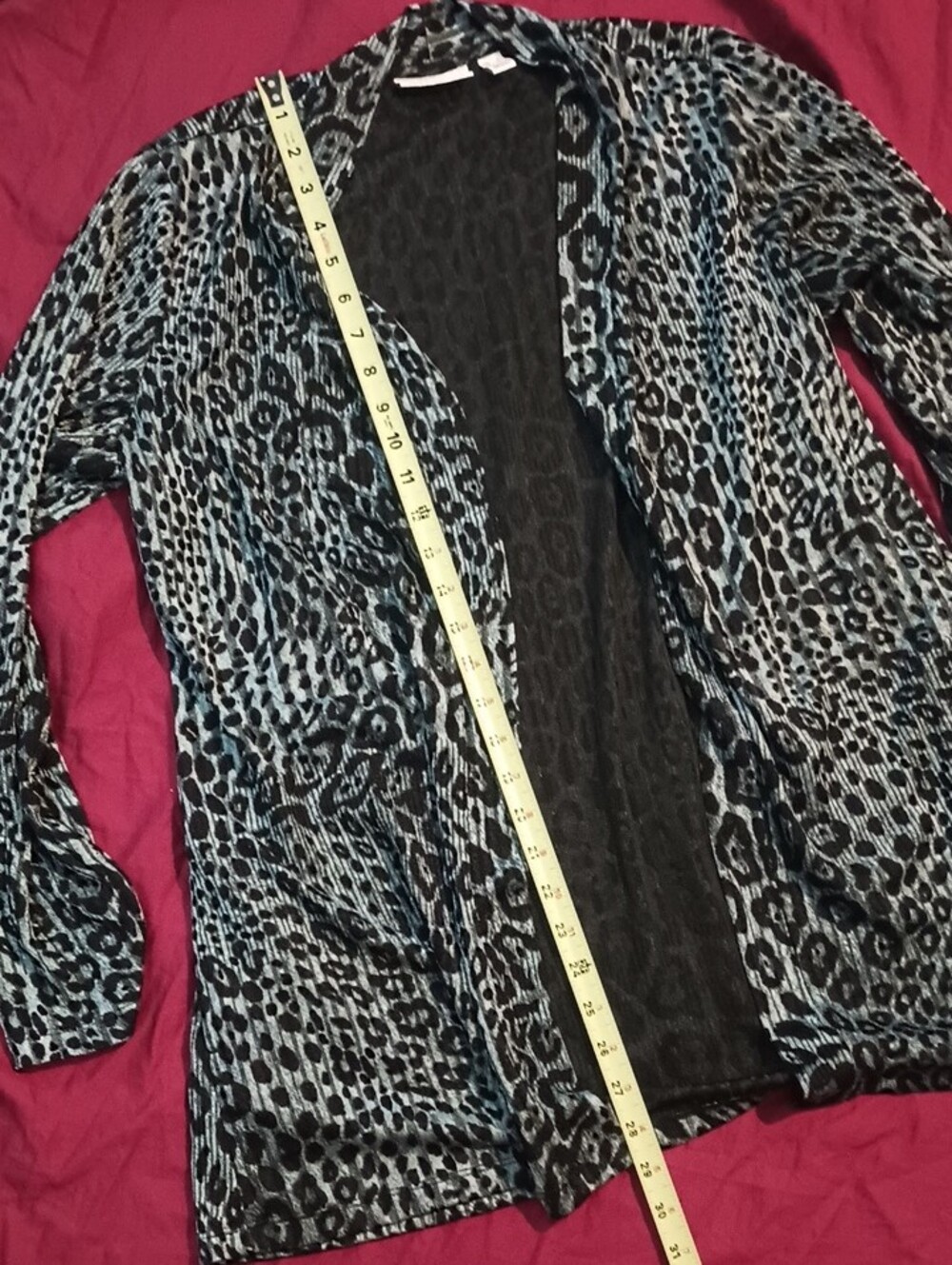 Susan Graver Black & Silver Leopard Open-Front Cardigan Woman's Size L Beautiful